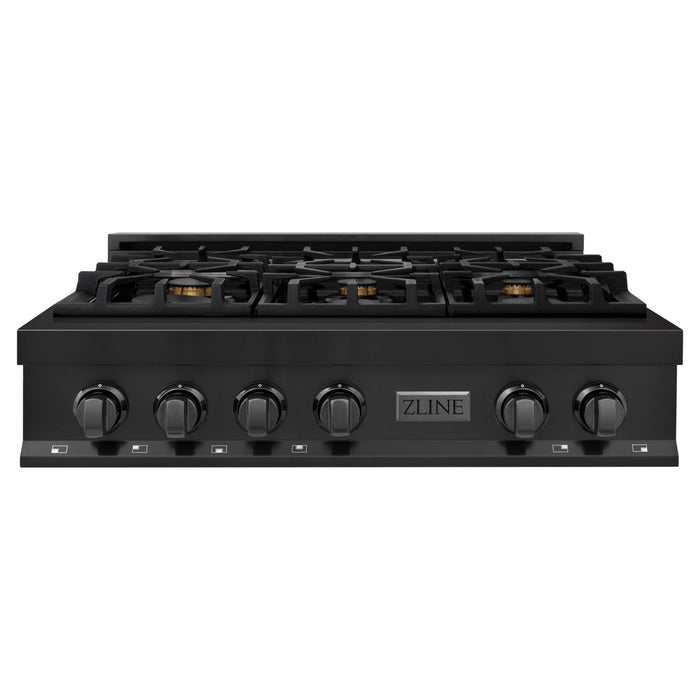 ZLINE 36 in. Rangetop with 6 Gas Brass Burners in Black Stainless Steel RTB-BR-36