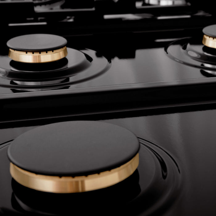 ZLINE 36 in. Rangetop with 6 Gas Brass Burners in Black Stainless Steel RTB-BR-36