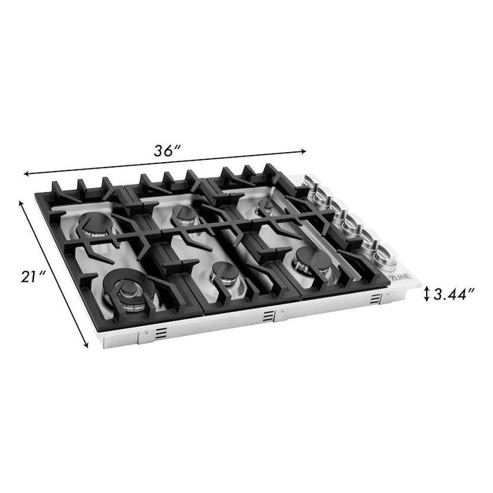 ZLINE 36 in. Stainless Steel Dropin Cooktop with 6 Gas Burners, RC36