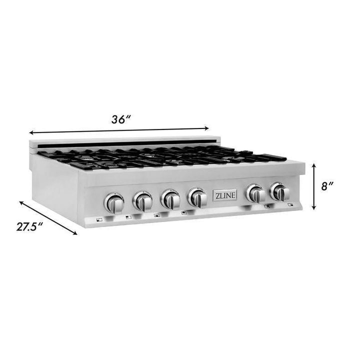 ZLINE 36 in. Stainless Steel Rangetop and 30 in. Double Wall Oven Kitchen Appliance Package 2KP-RTAWD36