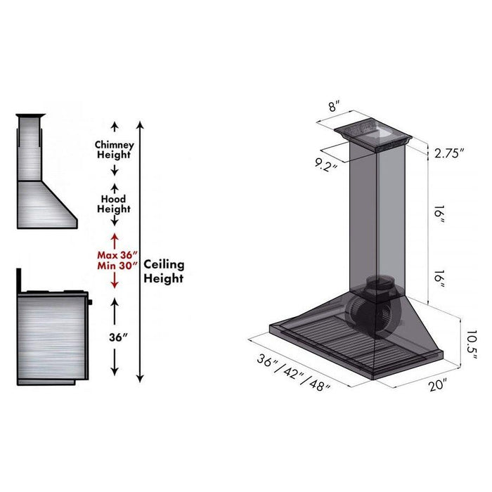 ZLINE 36 in. Stainless Steel Wall Range Hood with Built-in CrownSound Bluetooth Speakers KBCRN-BT-36