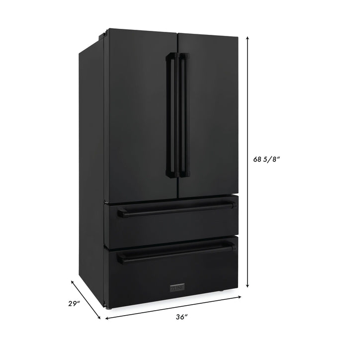 ZLINE 36 inch 22.5 cu. ft. French Door Refrigerator with Ice Maker In Black Stainless Steel RFM-36-BS