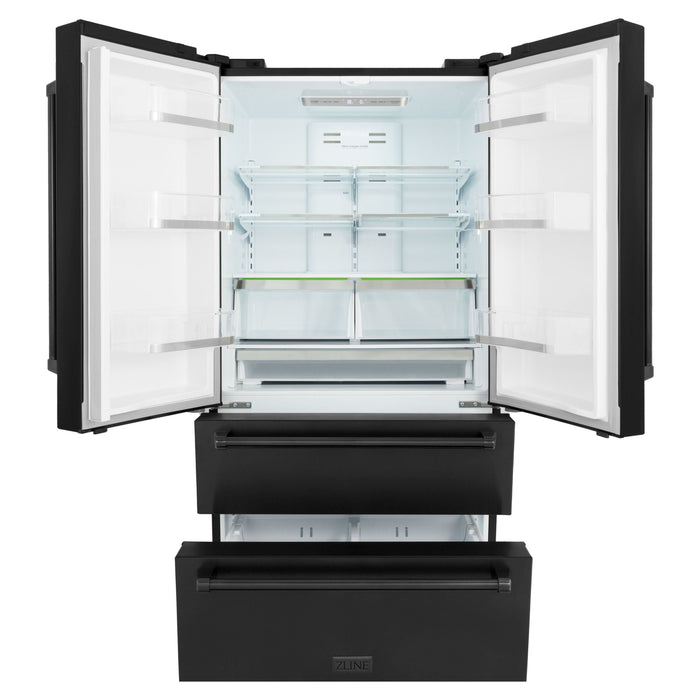 ZLINE Refrigerators ZLINE 36 inch 22.5 cu. ft. French Door Refrigerator with Ice Maker In Black Stainless Steel RFM-36-BS