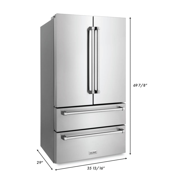 ZLINE 36-Inch 22.5 Cu. Ft. Stainless Steel Refrigerator with Freestanding French Doors & Ice Maker RFM-36