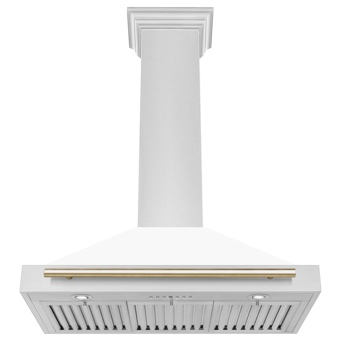 ZLINE Range Hoods ZLINE 36 Inch Autograph Edition Stainless Steel Range Hood with a Matte White Shell and Gold Handle, KB4STZ-WM36-G