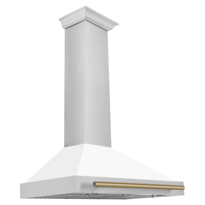 ZLINE 36 Inch Autograph Edition Stainless Steel Range Hood with White Matte Shell and Champagne Bronze Handle, KB4STZ-WM36-CB