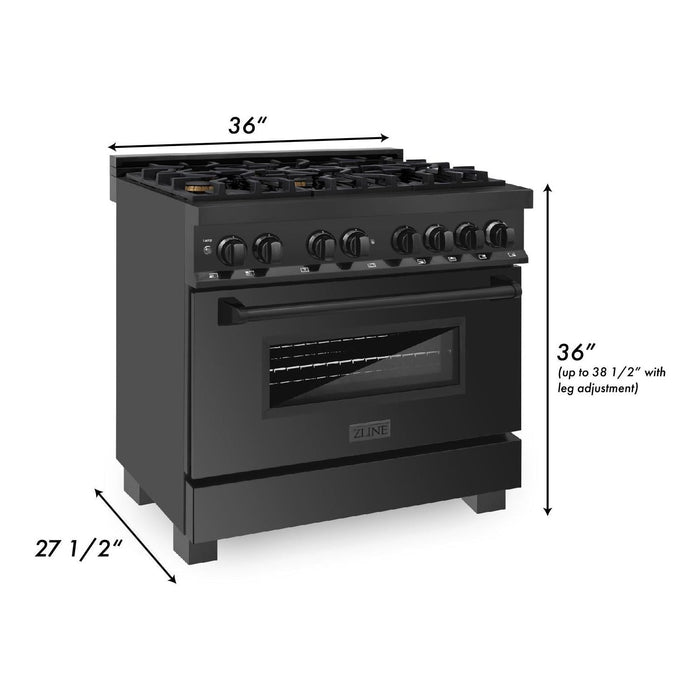 ZLINE 36-Inch Black Stainless 4.6 Cu.Ft. 6 Gas Burner/Electric Oven Range with Brass Burners RAB-BR-36