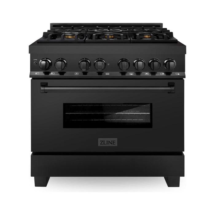 ZLINE 36-Inch Black Stainless 4.6 Cu.Ft. 6 Gas Burner/Electric Oven Range with Brass Burners RAB-BR-36