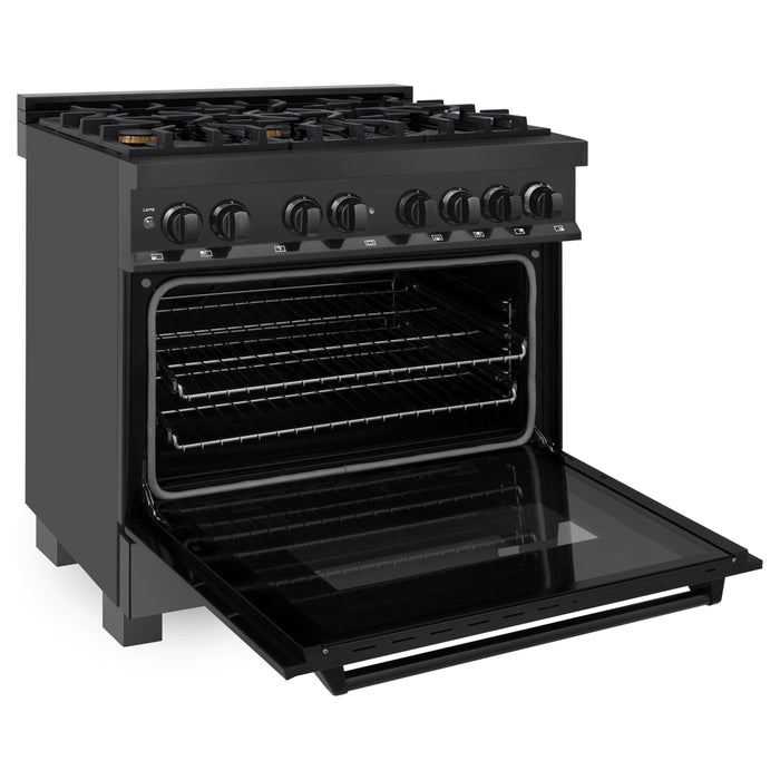 ZLINE 36-Inch Black Stainless 4.6 Cu.Ft. 6 Gas Burner/Electric Oven Range with Brass Burners RAB-BR-36