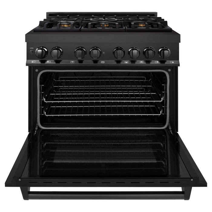 ZLINE 36-Inch Black Stainless 4.6 Cu.Ft. 6 Gas Burner/Electric Oven Range with Brass Burners RAB-BR-36