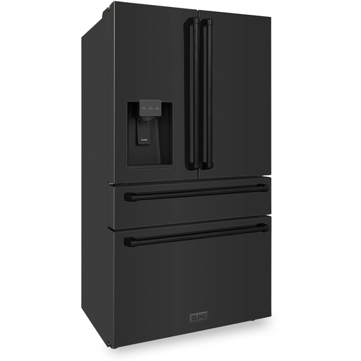 ZLINE 36 inch French Door Refrigerator with Water Dispenser, Ice Maker in Fingerprint Resistant Black Stainless Steel, RFM-W-36-BS