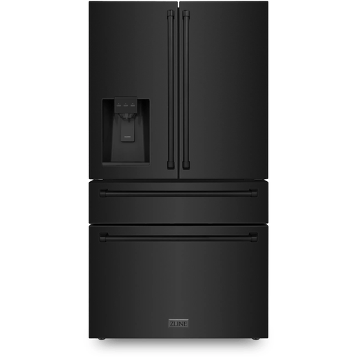 ZLINE Refrigerators ZLINE 36 inch French Door Refrigerator with Water Dispenser, Ice Maker in Fingerprint Resistant Black Stainless Steel, RFM-W-36-BS