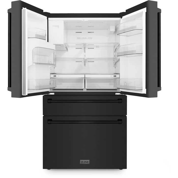 ZLINE Refrigerators ZLINE 36 inch French Door Refrigerator with Water Dispenser, Ice Maker in Fingerprint Resistant Black Stainless Steel, RFM-W-36-BS