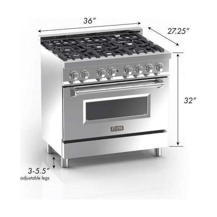 ZLINE 36-Inch Professional Dual Fuel Range In DuraSnow Stainless with Blue Gloss Door RAS-BG-36