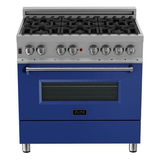 ZLINE 36-Inch Professional Dual Fuel Range In DuraSnow Stainless with Blue Matte Door RAS-BM-36