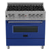 ZLINE 36-Inch Professional Dual Fuel Range In DuraSnow Stainless with Blue Matte Door RAS-BM-36