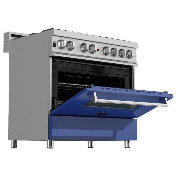 ZLINE 36-Inch Professional Dual Fuel Range In DuraSnow Stainless with Blue Matte Door RAS-BM-36