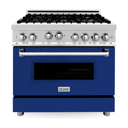 ZLINE 36 inch Professional Gas Range In Stainless Steel with Blue Gloss Door RG-BG-36