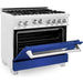 ZLINE Kitchen Appliance Packages ZLINE 36" Professional Gas Range In DuraSnow with Blue Matte Door & 36" Range Hood Appliance Package 2KP-RGSBMRH36