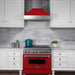 ZLINE 36" Professional Gas Range In DuraSnow with Red Matte Door & 36" Range Hood Appliance Package 2KP-RGSRMRH36