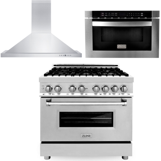 ZLINE Kitchen Appliance Packages ZLINE 36 Range, 36 Range Hood and Microwave Drawer Appliance Package