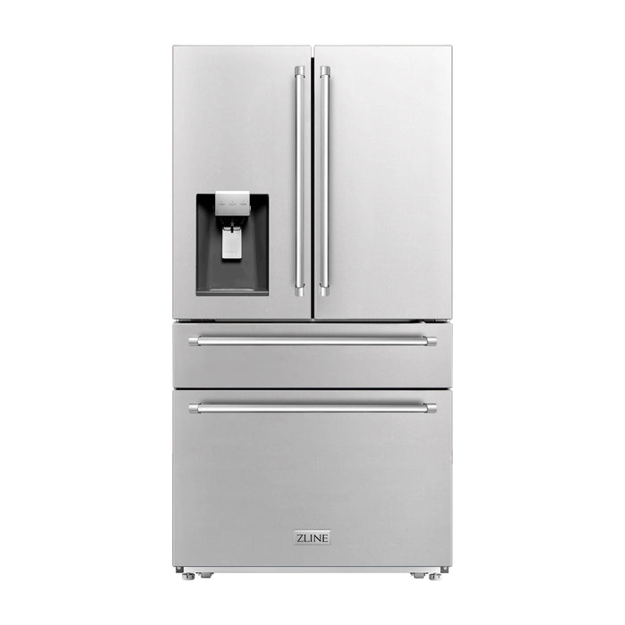 ZLINE 4-Piece Appliance Package - 30 In. Gas Range, Range Hood, Refrigerator with Water and Ice Dispenser, and Dishwasher in Stainless Steel, 4KPRW-RGRH30-DWV