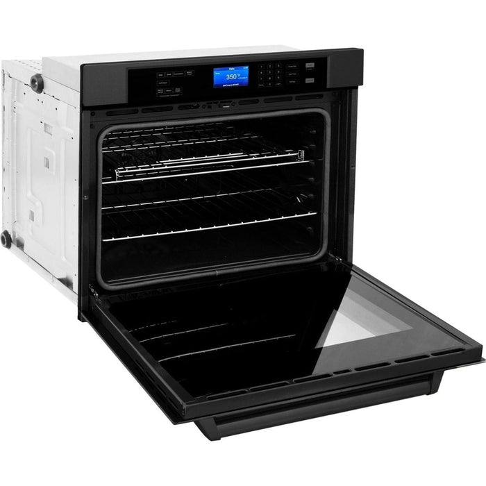 ZLINE Kitchen Appliance Packages ZLINE 4-Piece Appliance Package - 48 In. Rangetop, Range Hood, Refrigerator, and Wall Oven in Black Stainless Steel, 4KPR-RTBRH48-AWS