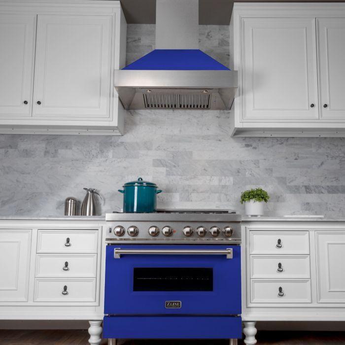 ZLINE 42 in. Ducted DuraSnow Stainless Steel Range Hood with Blue Matte Shell 8654BM-42