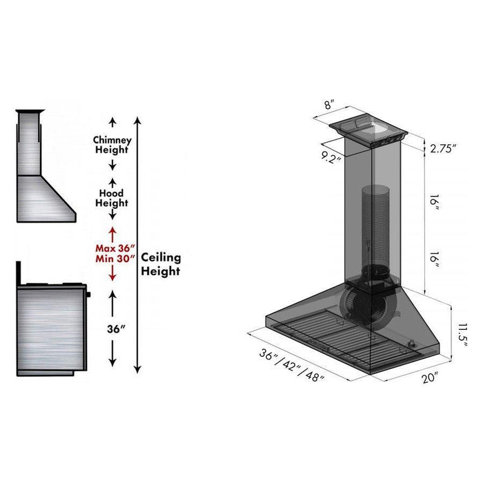 ZLINE 42 in. Stainless Steel Wall Range Hood with Built-in CrownSound Bluetooth Speakers KL3CRN-BT-42