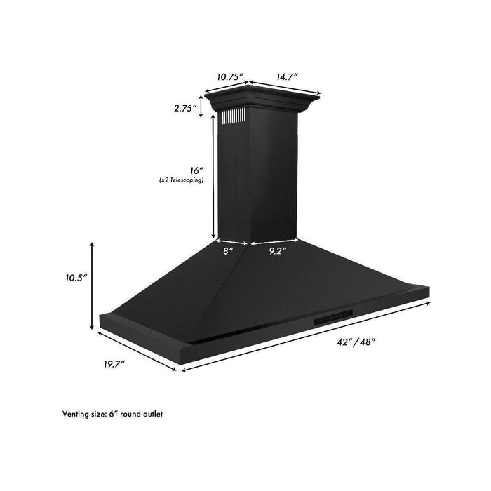 ZLINE 42-Inch Convertible Vent Wall Mount Range Hood in Black Stainless Steel with Crown Molding (BSKBNCRN-42)