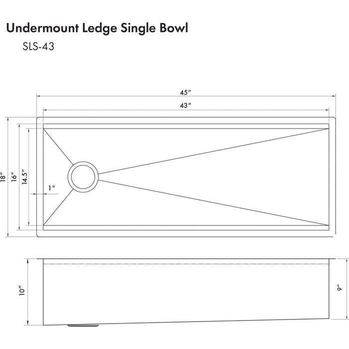 ZLINE 43 in. Garmisch Undermount Single Bowl Stainless Steel Kitchen Sink with Bottom Grid and Accessories SLS-43