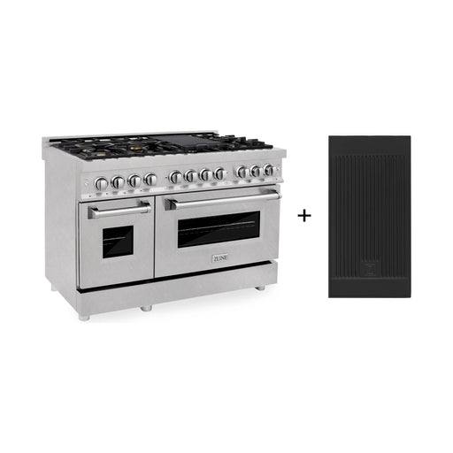 ZLINE Ranges ZLINE 48" 6.0 cu. ft. Gas Burner, Electric Oven with Griddle and Brass Burners in DuraSnow® Stainless Steel, RAS-SN-BR-GR-48