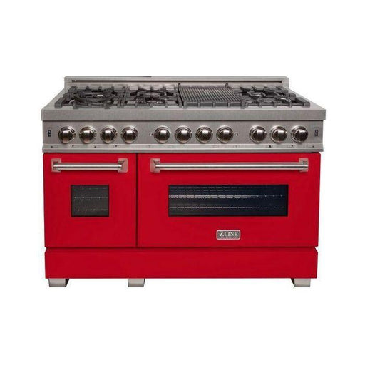 ZLINE 48" Dual Fuel Range with Red Matte Door & 48" Range Hood Appliance Package 2KP-RASRMRH48