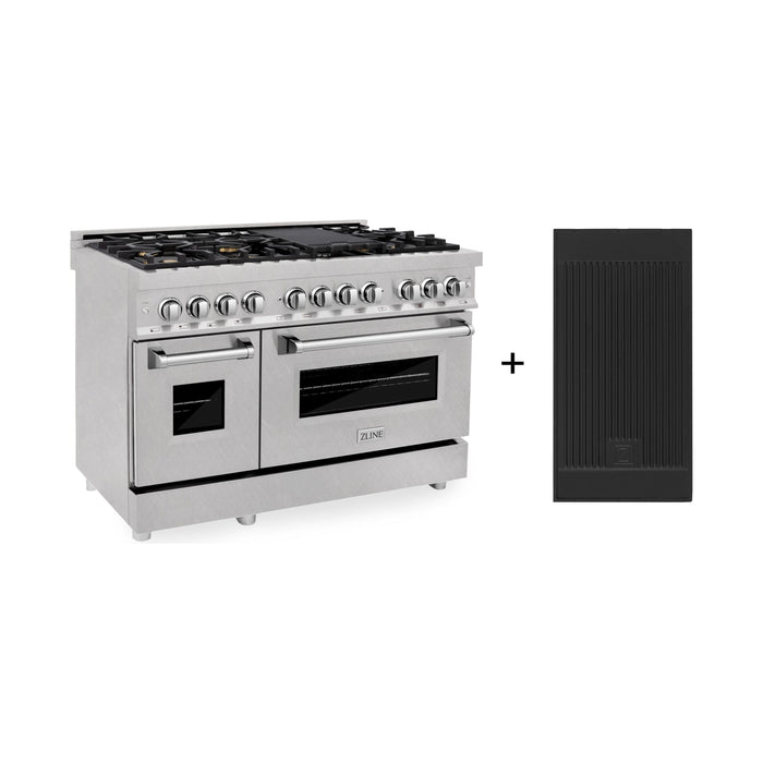 ZLINE 48 In. 6.0 cu. ft. Gas Burner, Electric Oven with Griddle and Brass Burners in DuraSnow® Stainless Steel, RAS-SN-BR-GR-48