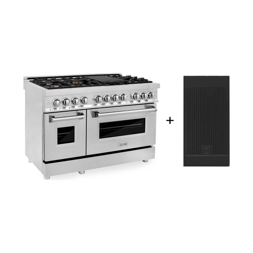 ZLINE 48 In. 6.0 cu. ft. Gas Burner, Electric Oven with Griddle and Brass Burners in Stainless Steel, RA-BR-GR-48