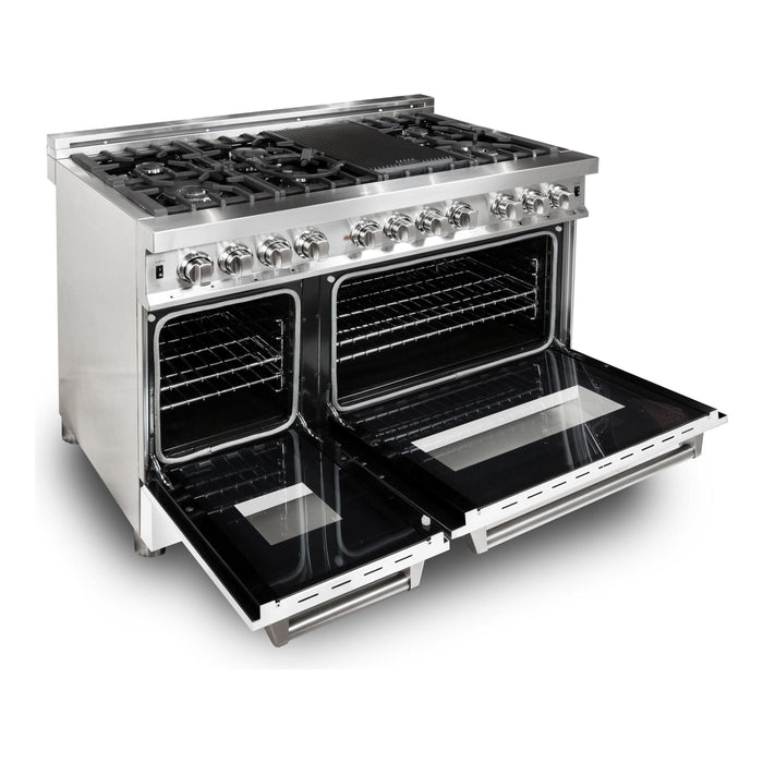 ZLINE 48 In. 6.0 cu. ft. Gas Burner, Electric Oven with Griddle and White Matte Door in Stainless Steel, RA-WM-GR-48