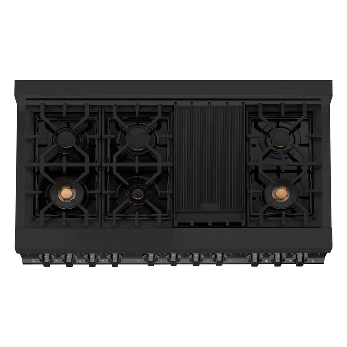 ZLINE 48 In. 6.0 cu. ft. Range with Gas Stove and Gas Oven in Black Stainless Steel with Brass Burners, RGB-BR-48