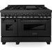 ZLINE 48 In. 6.0 cu. ft. Range with Gas Stove and Gas Oven in Black Stainless Steel with Brass Burners, RGB-BR-48