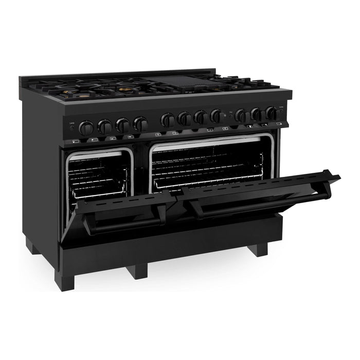 ZLINE 48 In. 6.0 cu. ft. Range with Gas Stove and Gas Oven in Black Stainless Steel with Brass Burners, RGB-BR-48