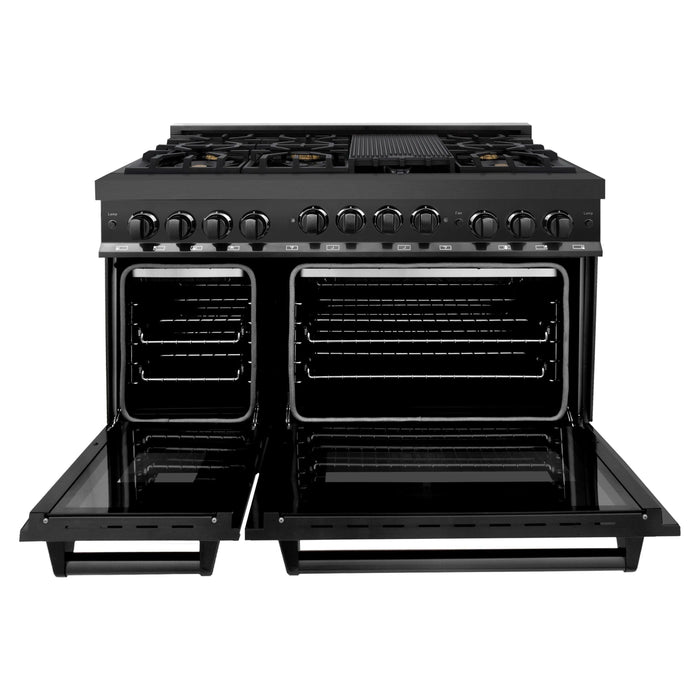 ZLINE 48 In. 6.0 cu. ft. Range with Gas Stove and Gas Oven in Black Stainless Steel with Brass Burners, RGB-BR-48