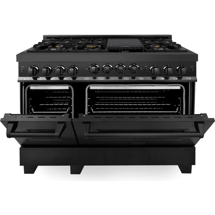 ZLINE Ranges ZLINE 48 In. 6.0 cu. ft. Range with Gas Stove and Gas Oven in Black Stainless Steel with Brass Burners, RGB-BR-48