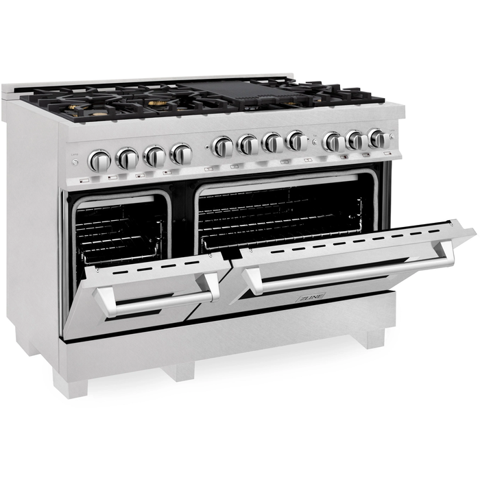 ZLINE 48 In. 6.0 cu. ft. Range with Gas Stove and Gas Oven in DuraSnow® Stainless Steel with Brass Burners, RGS-SN-BR-48