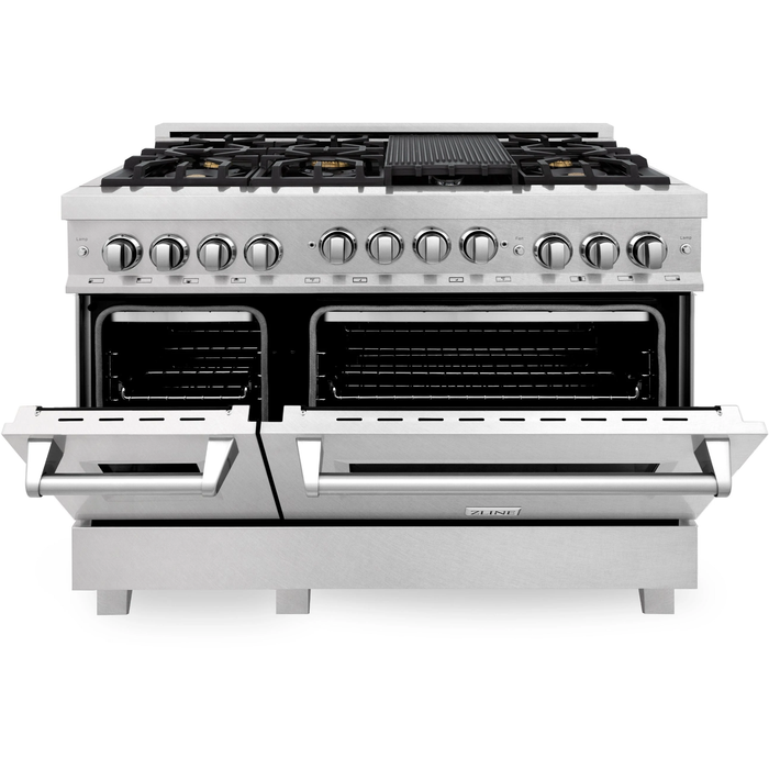 ZLINE 48 In. 6.0 cu. ft. Range with Gas Stove and Gas Oven in DuraSnow® Stainless Steel with Brass Burners, RGS-SN-BR-48