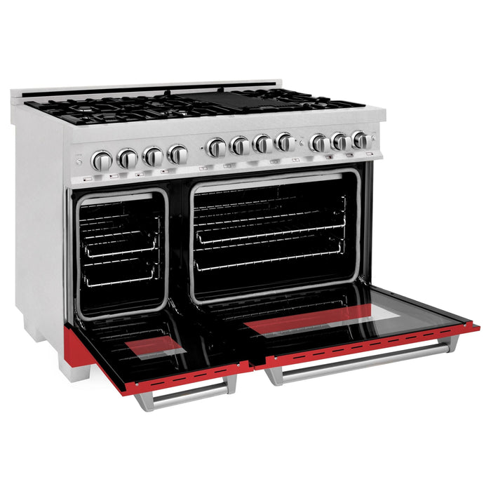 ZLINE 48 In. 6.0 cu. ft. Range with Gas Stove and Gas Oven in DuraSnow® Stainless Steel with Red Matte Doors, RGS-RM-48