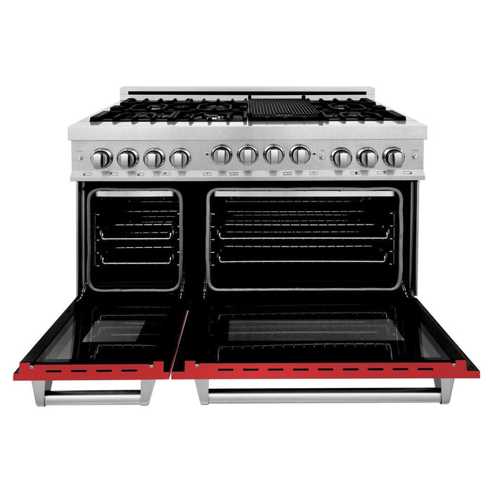 ZLINE 48 In. 6.0 cu. ft. Range with Gas Stove and Gas Oven in DuraSnow® Stainless Steel with Red Matte Doors, RGS-RM-48