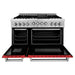 ZLINE 48 In. 6.0 cu. ft. Range with Gas Stove and Gas Oven in DuraSnow® Stainless Steel with Red Matte Doors, RGS-RM-48