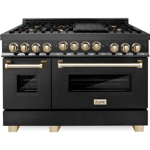 ZLINE 48 in. Autograph Edition Gas Range in Black Stainless Steel with Gold Accents, RGBZ-48-G