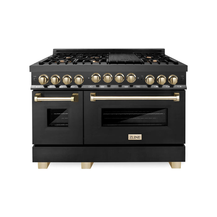 ZLINE 48 in. Autograph Edition Gas Range in Black Stainless Steel with Gold Accents, RGBZ-48-G