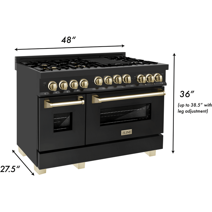 ZLINE 48 in. Autograph Edition Gas Range in Black Stainless Steel with Gold Accents, RGBZ-48-G