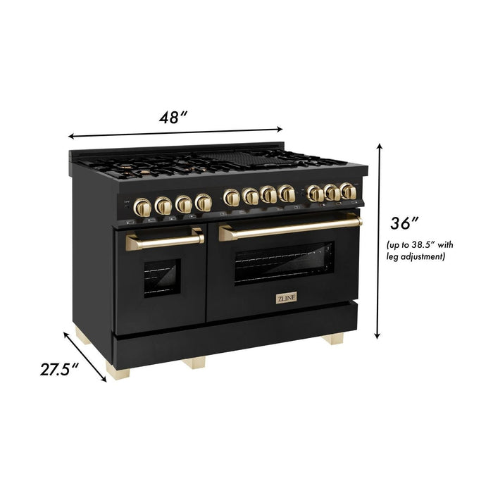 ZLINE Ranges ZLINE 48 in. Autograph Edition Gas Range in Black Stainless Steel with Gold Accents, RGBZ-48-G